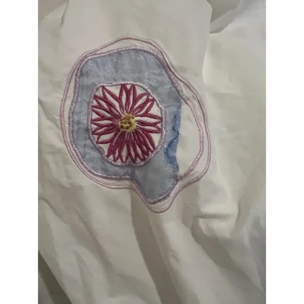 Elegant Floral Embroidered Twin XL Duvet Cover White Green 100% Cotton